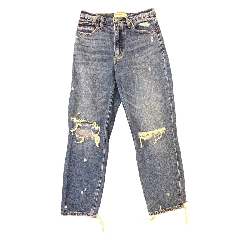 Abercrombie & Fitch‎ The Mom High Rise Distressed Medium Wash Jeans Size 25 0s